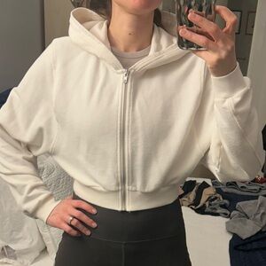 Alo Yoga Cream Cropped Zip-Up Hoodie